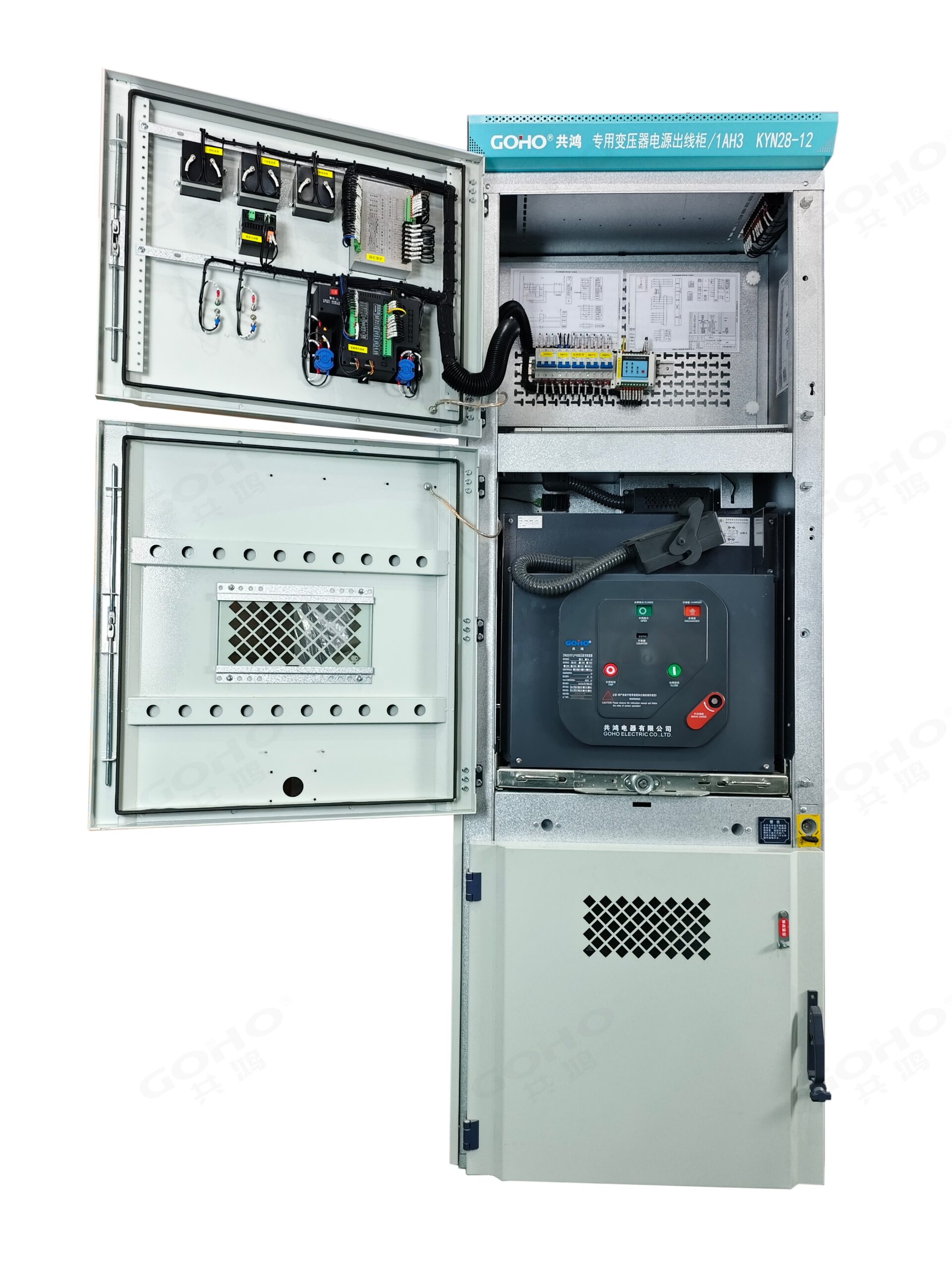 KYN28-12 open door showing vacuum circuit breaker truck