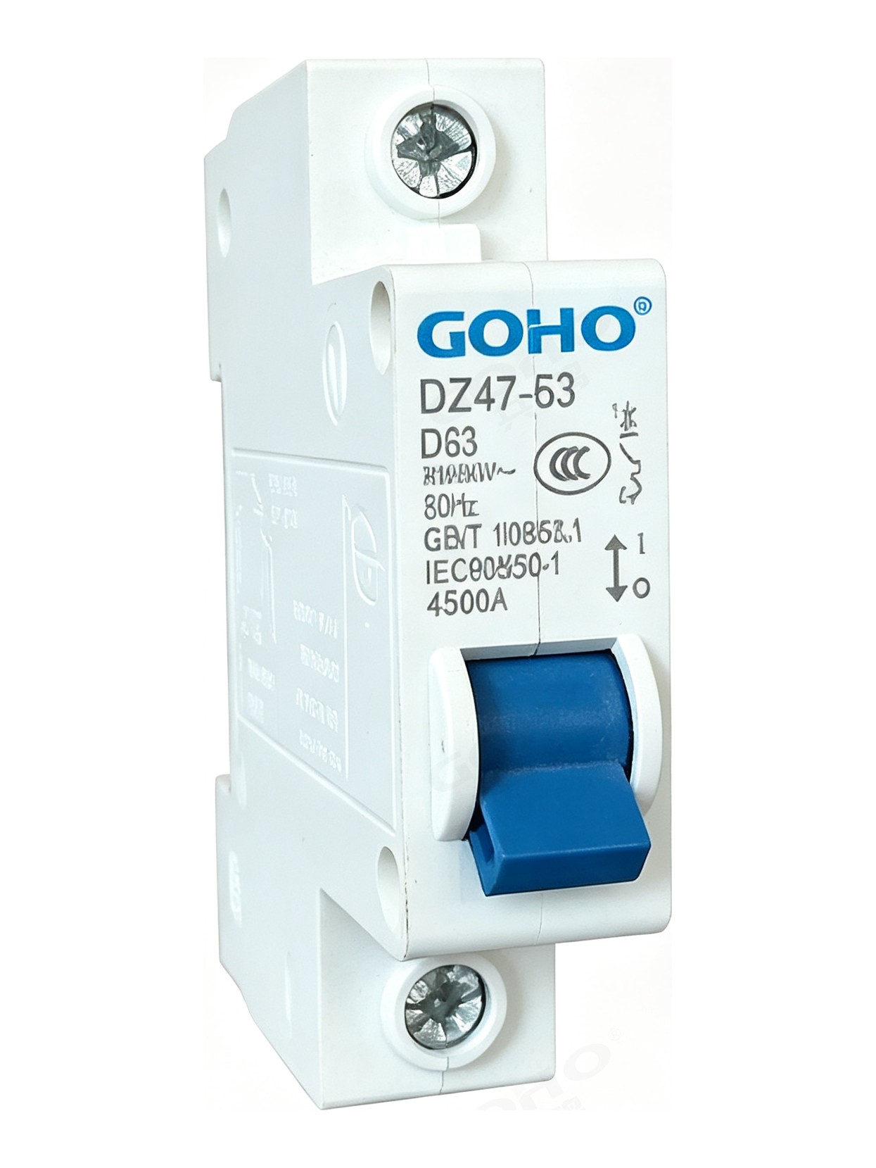 DZ47 single pole and neutral miniature circuit breaker with the toggle handle and the rating, curve and certification markings printed on the front face.