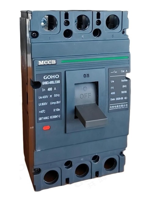 GHM3 moulded case circuit breaker 250 A, three pole, with the thermal-magnetic trip unit and the front operating handle.