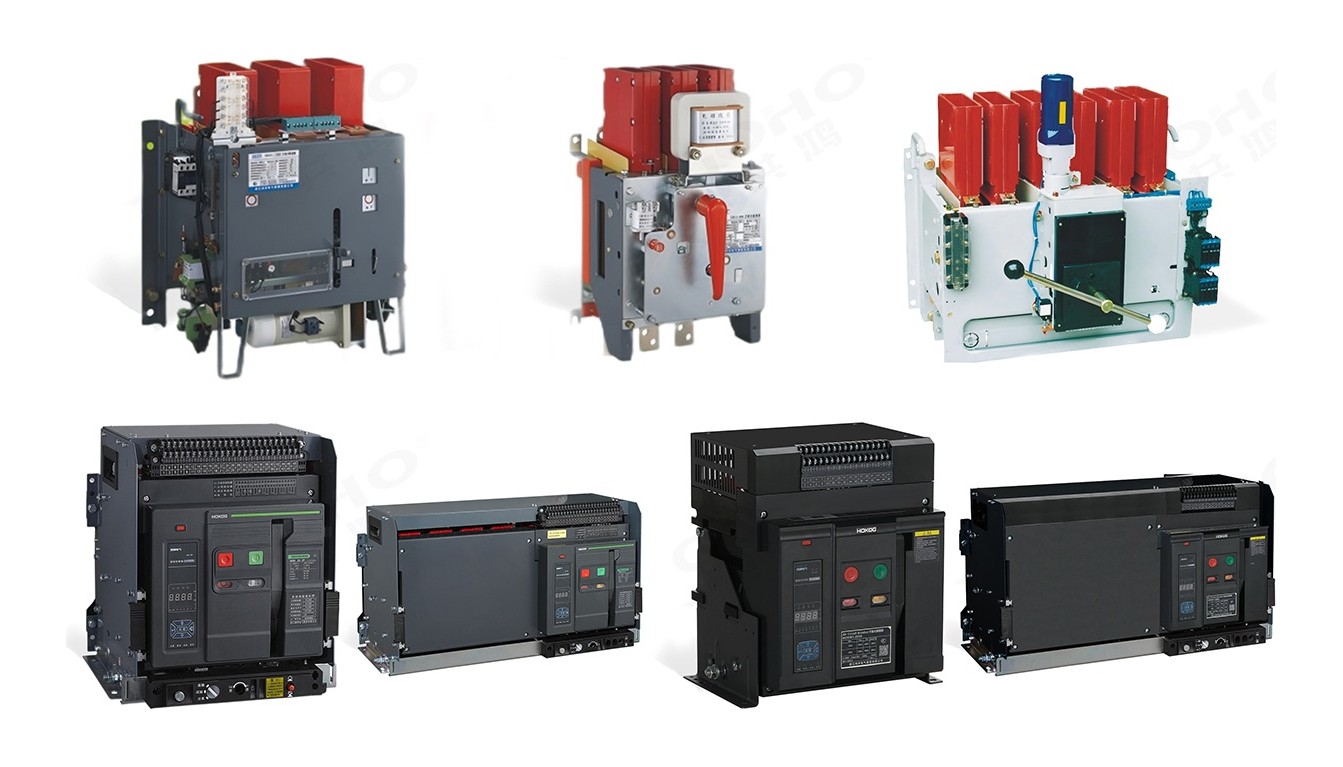 GHW3 air circuit breaker series range showing the four frame sizes of the intelligent low voltage air circuit breaker family, from the 2000 A frame to the 6300 A frame.