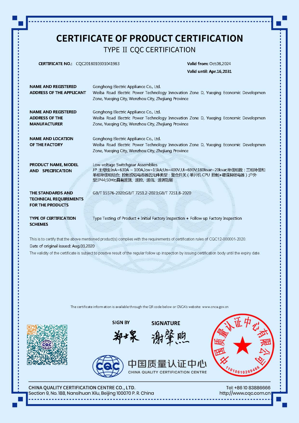 JP distribution box CQC certificate