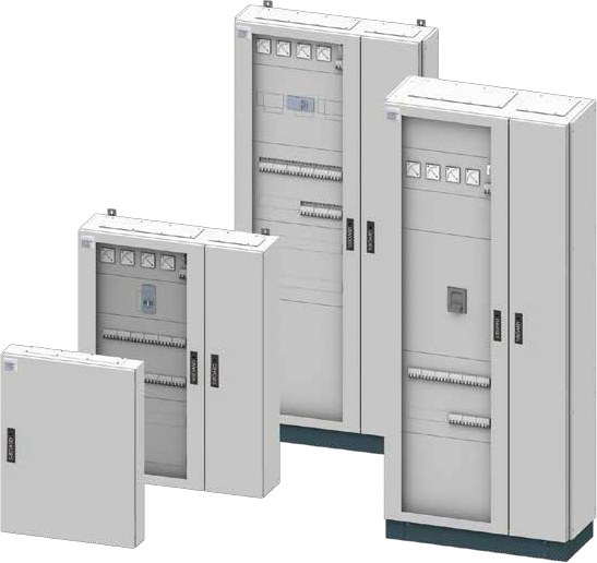 SIBOARD low voltage distribution board range built by GOHO Electric under Siemens license &mdash; flush-mounted, wall-mounted and floor-standing enclosures.
